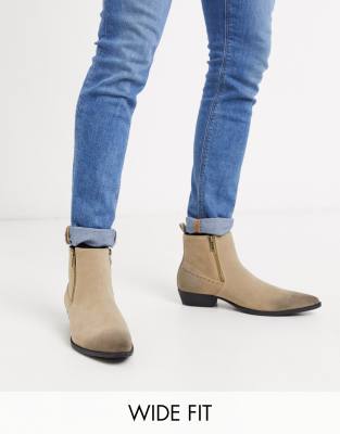 asos design wide fit chelsea boots in black faux suede