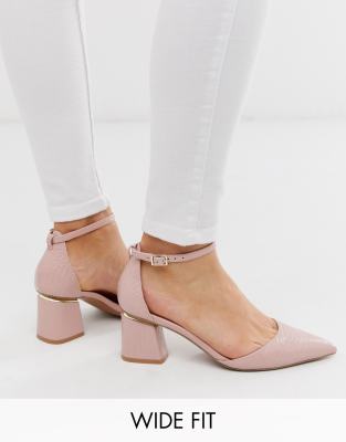 ASOS DESIGN Wide Fit Stardust pointed mid-heels in beige croc