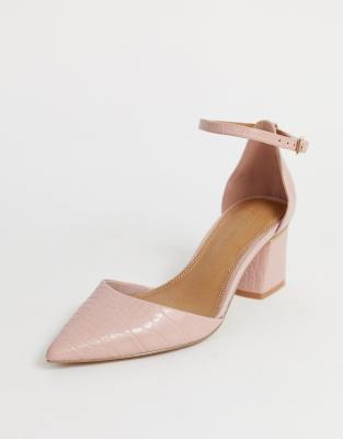 ASOS DESIGN Wide Fit Stardust pointed mid heels in beige croc