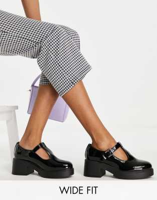 ASOS DESIGN Wide Fit Stealth mary jane chunky mid heeled shoes in black