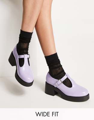 ASOS DESIGN Wide Fit - Stealth - Mary-Jane-Schuhe in Flieder mit dicker Sohle und mittelhohem Absatz-Lila