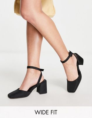 ASOS DESIGN Wide Fit Stelle block heeled mid shoes in black