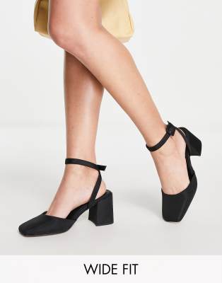 Asos Design Wide Fit Hilton Barely There Block Heeled Sandals In Black In Black