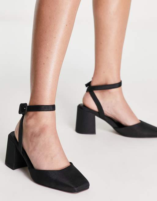 ASOS DESIGN Wide Fit Stelle block heeled mid shoes in black