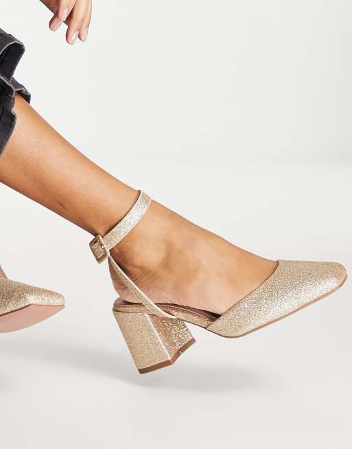 ASOS DESIGN Wide Fit Stelle block heeled mid shoes in glitter