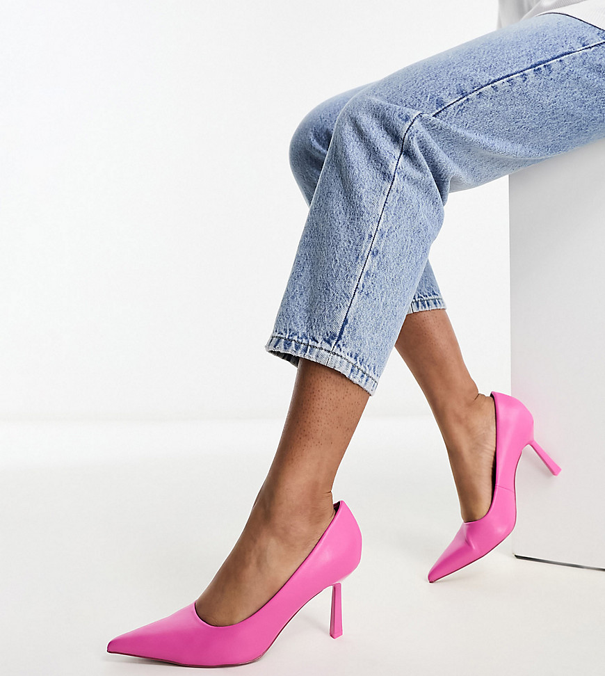 Wide Fit Sterling mid heeled pumps in pink