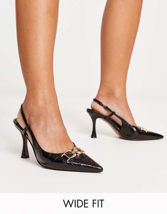 ASOS DESIGN Wide Fit Stockholm snaffle detail mid shoes in black