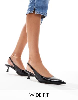 ASOS DESIGN Wide Fit - Stroll - Schuhe aus Lackimitat in Schwarz mit Fersenriemen und mittelhohem Absatz, weite Passform