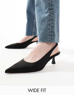 ASOS DESIGN Wide Fit - Stroll - Schuhe in Schwarz mit Fersenriemen und Kitten-Absatz