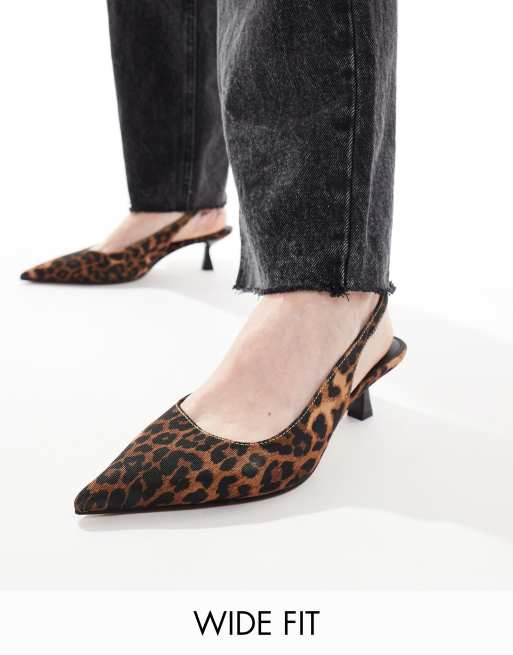 ASOS DESIGN Wide Fit Stroll slingback kitten heel shoes in leopard