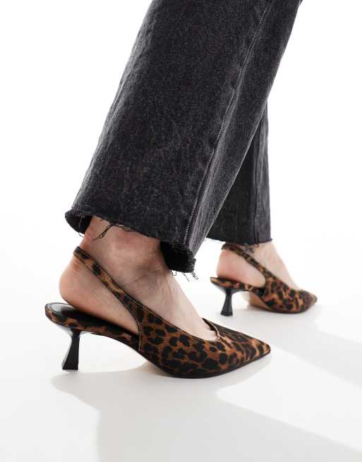 ASOS DESIGN Wide Fit Stroll slingback kitten heel shoes in leopard