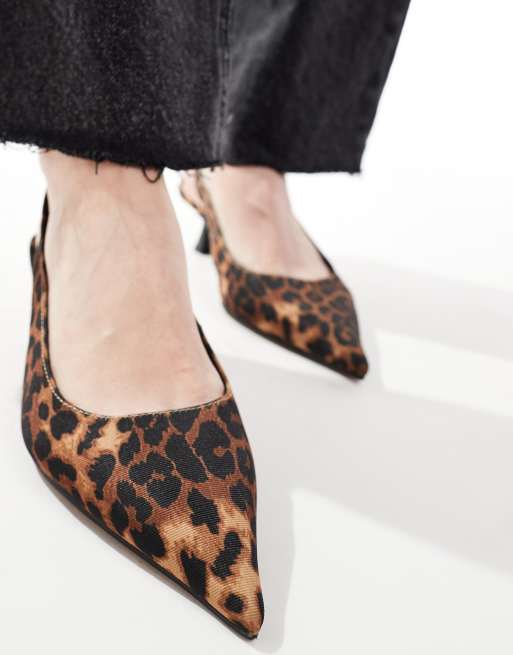 ASOS DESIGN Wide Fit Stroll slingback kitten heeled shoes in leopard MULTI ASOS