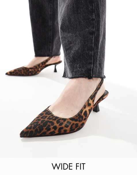 ASOS DESIGN Wide Fit Stroll slingback kitten heeled shoes in leopard - view 1