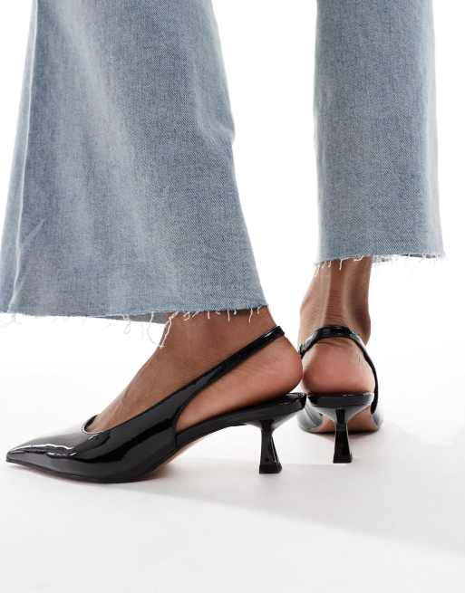 ASOS DESIGN Wide Fit Stroll slingback mid heel shoes in black patent