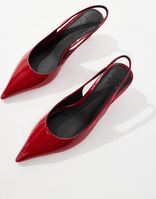 ASOS DESIGN Wide Fit Stroll slingback mid heel shoes in red