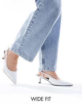 ASOS DESIGN Wide Fit Strut slingback kitten heeled shoes in white - ASOS Price Checker