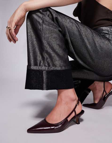 ASOS DESIGN Wide Fit Strut slingback kitten heeled shoes in burgundy - view 1