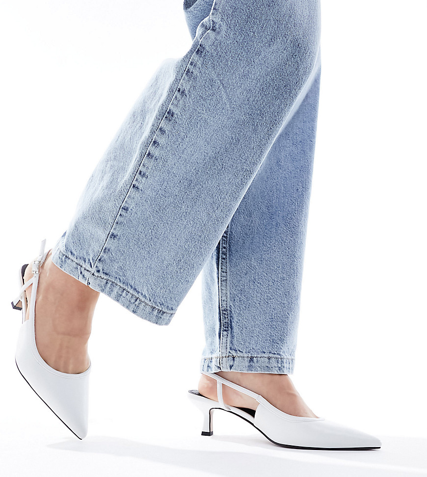 ASOS DESIGN Wide Fit Strut slingback kitten heeled shoes in white