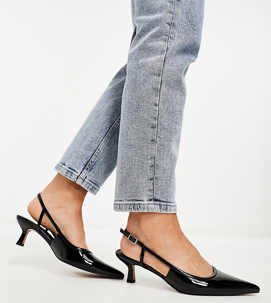 ASOS DESIGN Wide Fit Strut slingback mid heeled shoes black patent