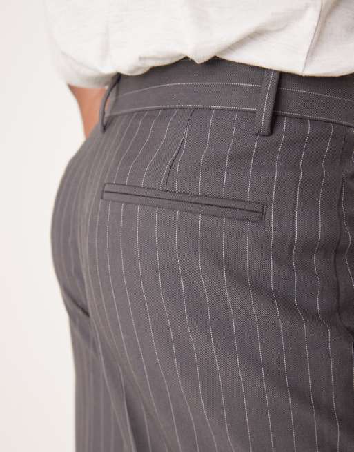 ASOS DESIGN wide fit suit pants in charcoal pinstripe | ASOS