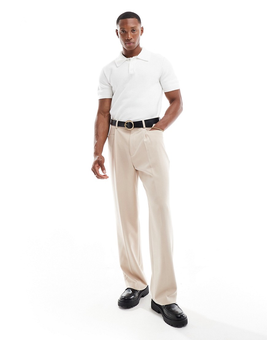 wide fit suit pants in stone-Neutral