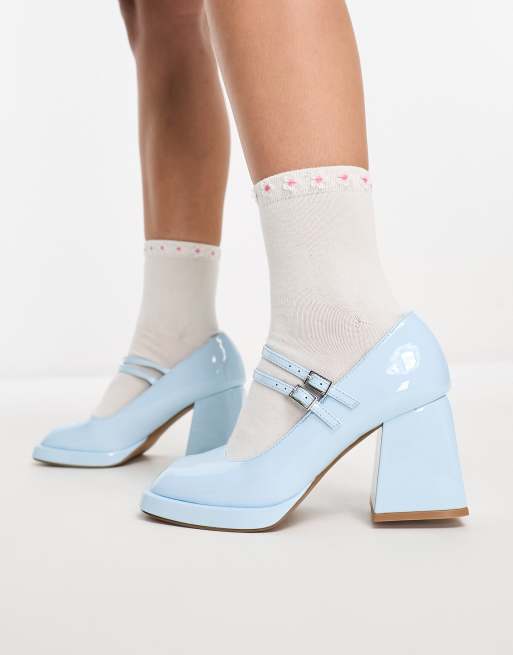 ASOS Design Wide Fit Sully Platform Mary Jane Mid Heel Shoes