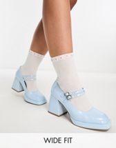 ASOS DESIGN Sebi chunky mary jane heeled shoes in black patent