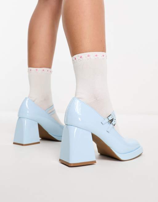 ASOS DESIGN Wide Fit Sully platform mary jane mid shoes in baby