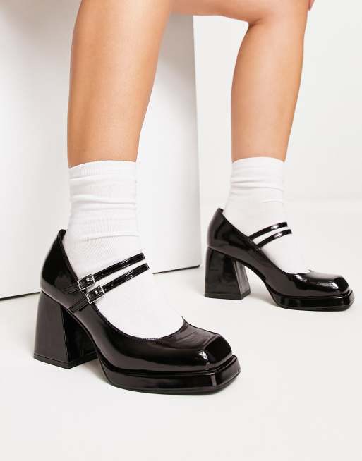 ASOS Design Wide Fit Sully Platform Mary Jane Mid Heel Shoes