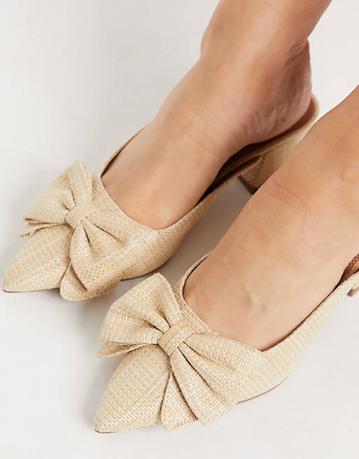 Shoes Heels/Wide Fit Summer bow mid heeled mules in natural 