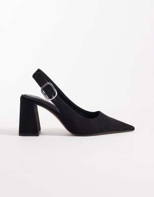 Asos Design Wide Fit Surrey High Block Heeled Slingback Pumps In Black
