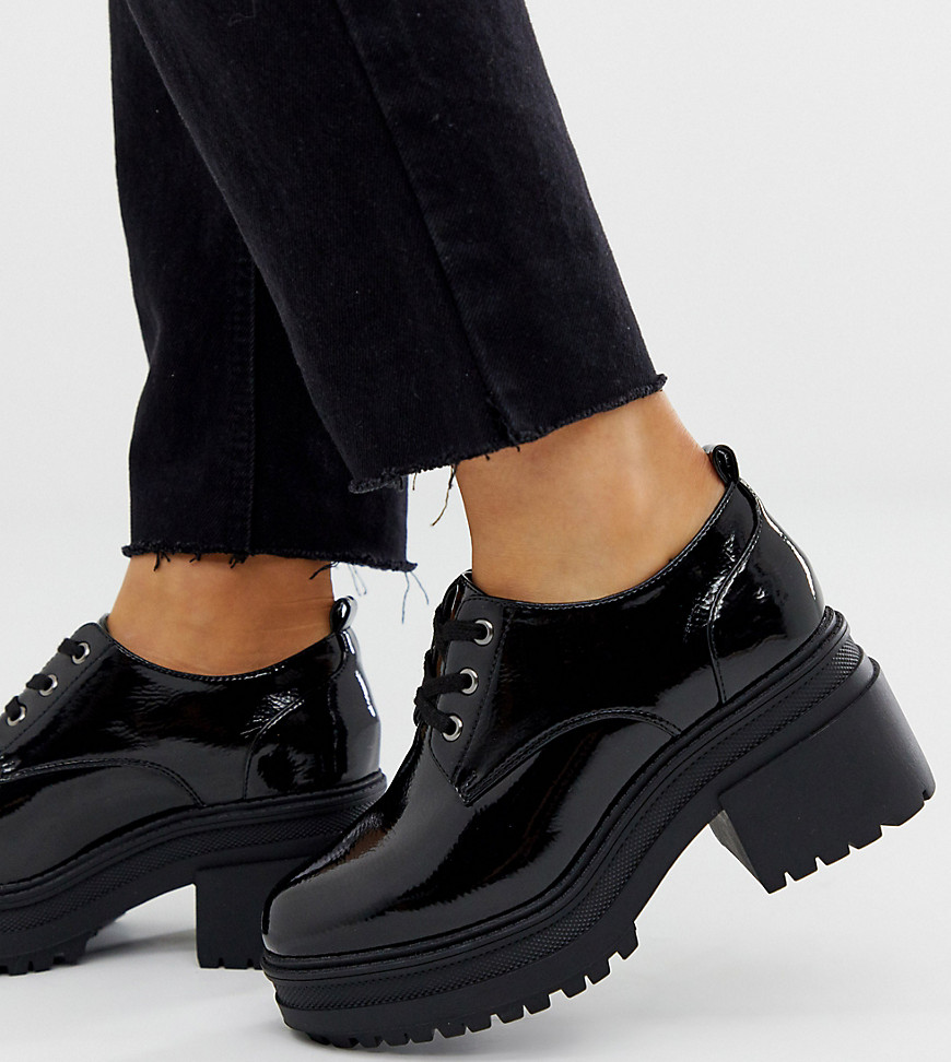 ASOS DESIGN Wide Fit Survivor chunky mid-heels in black patent