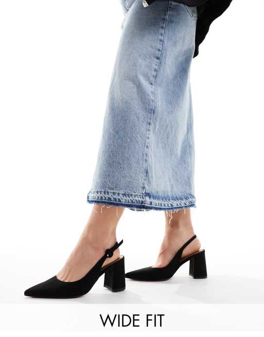 ASOS DESIGN Wide Fit – Sutton – Czarne buty na średnim obcasie klockowym z paskiem za piętą z imitacji zamszu