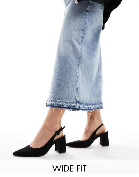 ASOS DESIGN Wide Fit – Sutton – Schuhe aus schwarzem Wildlederimitat mit Fersenriemen und mittelhohem Blockabsatz, weite Passform - view 1