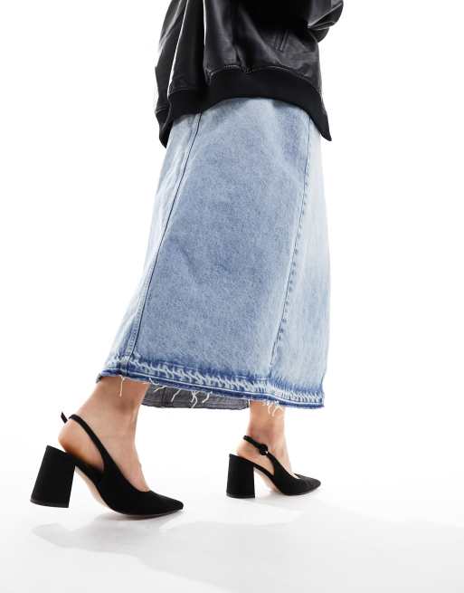 ASOS DESIGN Wide Fit Sutton slingback mid block heeled shoes in 
