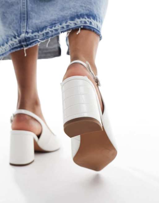 ASOS DESIGN Wide Fit Sutton slingback mid heels in white croc
