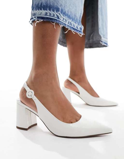 ASOS DESIGN Wide Fit Sutton slingback mid heels in white croc