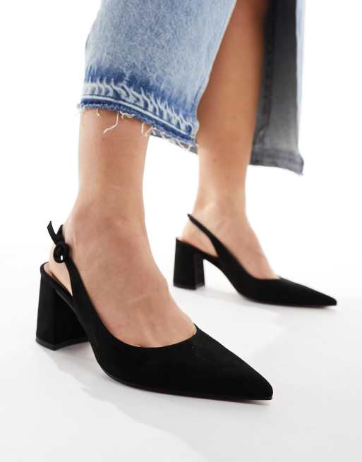 ASOS DESIGN Wide Fit - Sutton - Sorte sko med mellemhøj blokhæl og slingback-rem i imiteret ruskind, 4 af 4