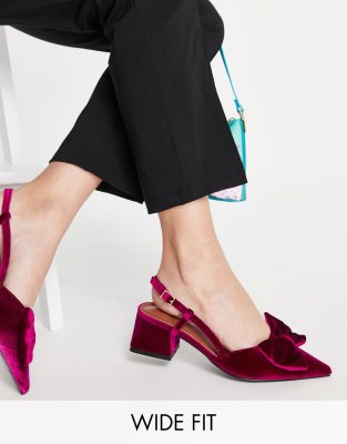 ASOS DESIGN Wide Fit Suzy bow slingback mid heeled shoes in magenta