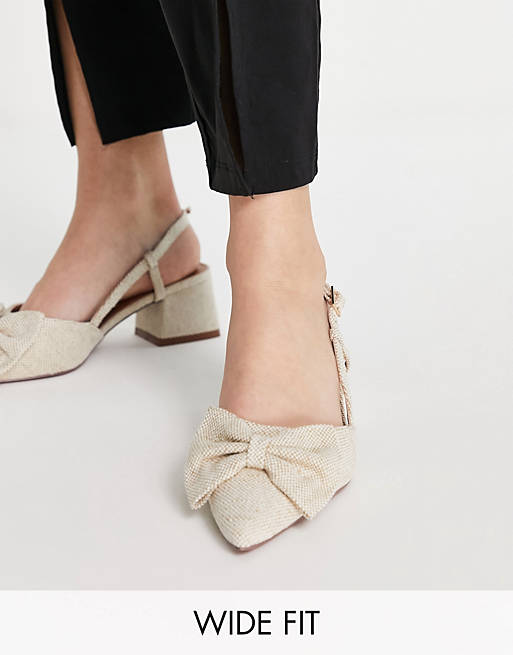  Heels/Wide Fit Suzy bow slingback mid heeled shoes in natural 