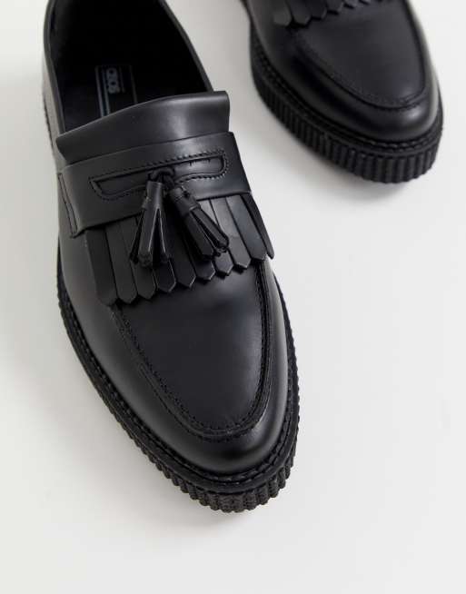 ASOS DESIGN – Wide Fit – Svarta loafers  i läder med räfflad sula, 2 av 4