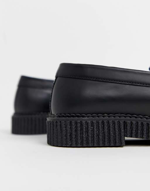 ASOS DESIGN – Wide Fit – Svarta loafers  i läder med räfflad sula, 3 av 4