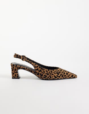 Asos Design Wide Fit Swift Slingback Block Heeled Shoes In Brown