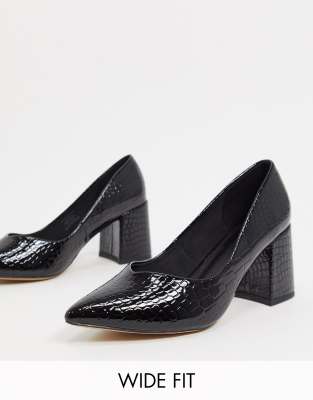 black patent court shoes block heel