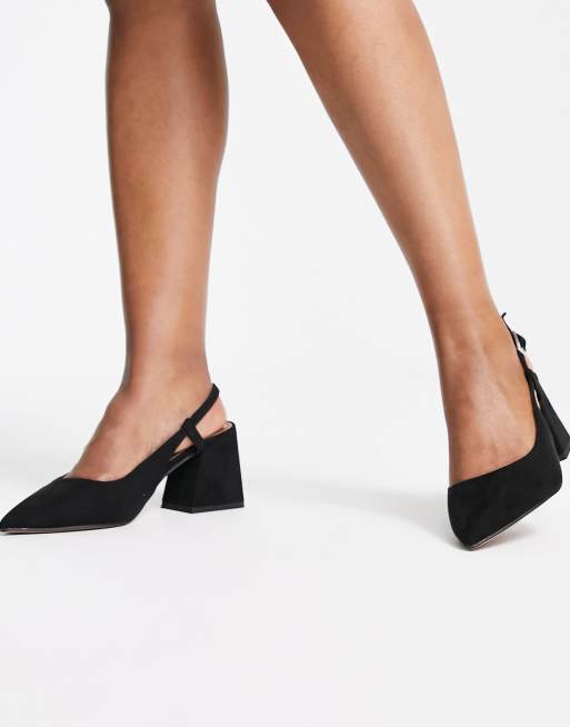 ASOS DESIGN Wide Fit Sydney slingback mid block heeled shoes in black