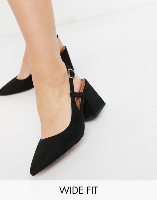 ASOS DESIGN Wide Fit Sydney slingback mid block heeled shoes in black