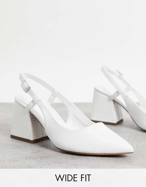 ASOS DESIGN Wide Fit Sydney slingback mid heels in white | ASOS