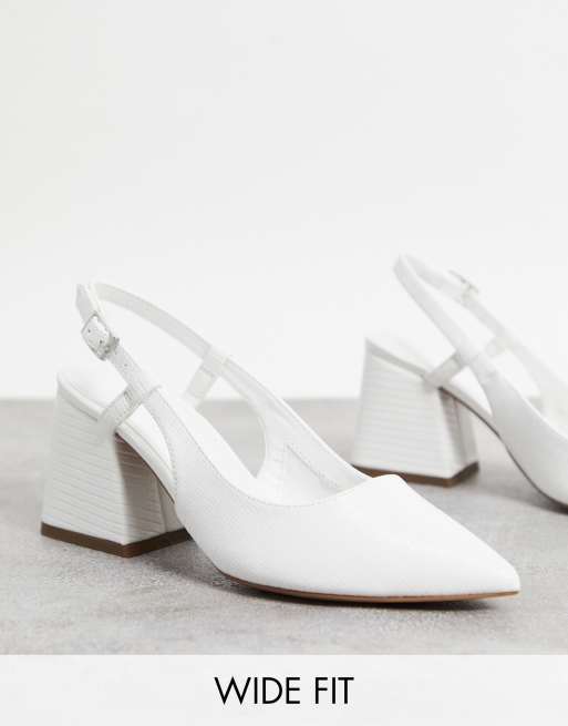 ASOS DESIGN Wide Fit Sydney slingback mid heels in white