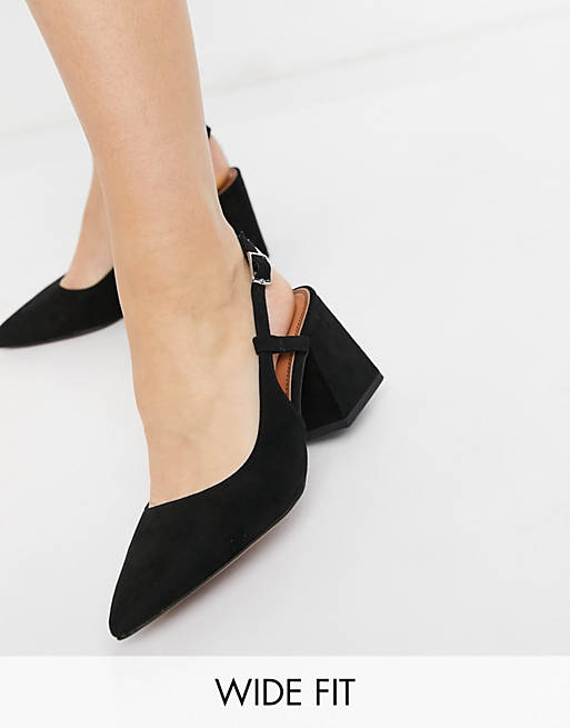 ASOS DESIGN Wide - - Sorte slingback-sko mellemhøj hæl | ASOS