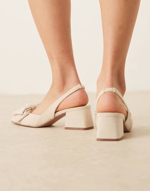 ASOS DESIGN Wide Fit Symphony bow slingback mid block heel shoes in natural